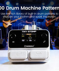 Tiny Stomp Multi Effects Guitar Pedal With 125 Effects 99 Presets displayed with 100 drum patterns on screen in music studio