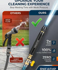 Comparison of weak flow hose and Turbo Boost High Pressure Water Gun With Booster Nozzle, Beast Mode Power, Heavy Duty Metal Car Wash Sprayer Wand.