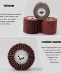 Heavy Duty 3-Pc Nylon Wire Polishing Wheel Set For Metal Grinding With 60 To 320 Grit Abrasive Cloth Pads stacked, ideal for coarse to fine finishing.