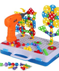 244 Piece Electric Screwdriver Building Kit For Kids 4 To 10 Years Old DIY Construction Blocks with colorful bolts and base grid