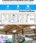 Adjustable Wattage LED High Bay Light 150W 120W 90W certificates and installation in warehouse ceiling.
