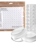 300 Pieces Clear Silicone Cabinet Door Bumpers With Super Tacky Self Adhesive Back Anti Slam Furniture Pads For Drawers And Furniture Easy Peasy Install Guaranteed Zero Slams Forever in packaging with individual bumpers.