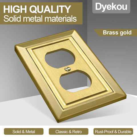 Gold Brass Metal Wall Plate For Electrical Outlets And Light Switches 1 Gang Duplex Cover Dope Look Decorative Outlet Close-Up