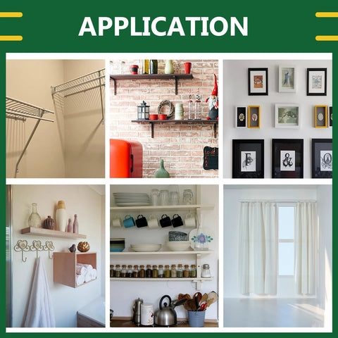 Applications of Self Drilling Drywall Anchors And Screws Kit With Nylon Plastic Wall Anchors for mounting shelves, frames, and curtains.