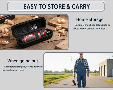Built Tough Carry All Case Designed For 4V Cordless Screwdriver with shockproof cover, home storage showcasing padded interior.