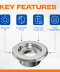 Adjustable Retrofit Recessed Fire Sprinkler Escutcheon Split Three Piece Chrome Finish with NFPA compliance features