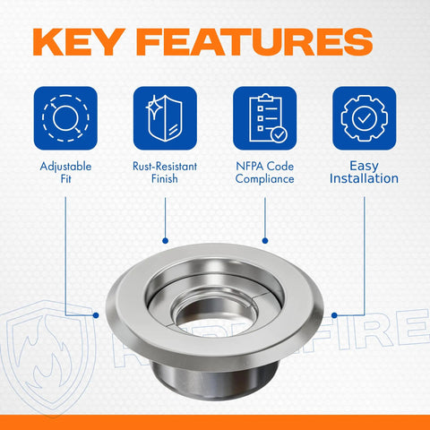 Adjustable Retrofit Recessed Fire Sprinkler Escutcheon Split Three Piece Chrome Finish with NFPA compliance features