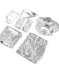 Heavy Duty Aluminum Foil Heat Insulated Suit Takes The Heat At 1200 Degrees Fire Retardant Industrial Safety Gear, various parts laid out.