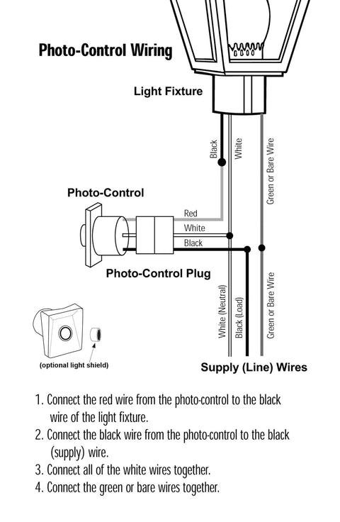 Wiring diagram for Dusk To Dawn Outdoor Light Sensor With No Fuss Quick Swap Ezee Change Plug For 3-Inch Lamp Posts Auto On Off UL Listed 120V
