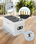 37W Mini Battery Charging Hub Kit For DJI Mini 5 Pro 4 Pro 3 Pro 3 Drones, SKYROVER X1 in a room with LED lights and storage compartments