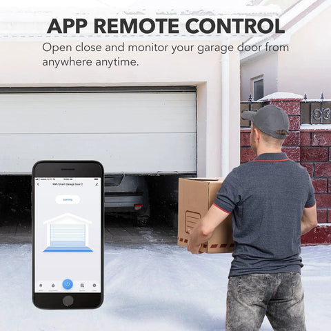 Smart WiFi Garage Door Opener With Remote Control, Alexa And Google Home Ready, No Hub Needed, showing app control feature