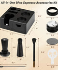 Game Changer 51 Mm Espresso Accessory Bundle serving as an on the fly barista station with 9 piece accessory kit dimensions.