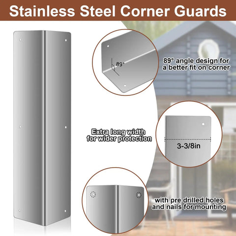 Straight Up Heavy Duty 2 Pack Stainless Steel Corner Guards For Vinyl Siding And Exterior Walls 3 3/8 Inch 89 degree angle design