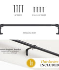 Adler Curtain Rod In Black Finish Heavy Duty Five Eighth Inch Diameter Textured Steel Industrial Pipe Style For Indoor Outdoor Use Adjustable 28 To 48 Inches Rust Resistant Durable Home Decor Window Hardware with screws and wall anchors included