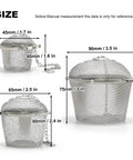 Heavy Duty 304 Stainless Steel Ultrasonic Cleaner Basket Set Slick Three Piece Jewelry And Small Parts Holder Kit with size dimensions.