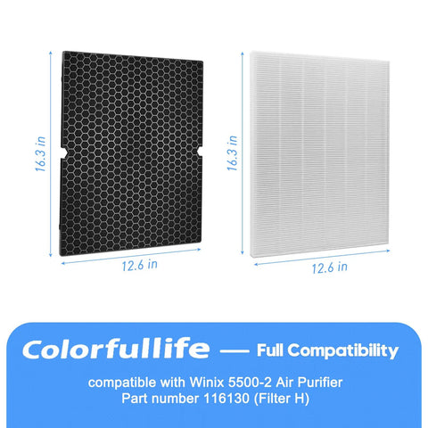 Two Pack Replacement Filters Kit For Winix 5500-2 AM80 Plasmawave Air Purifier 116130 Replacement Filter H showing two filter sizes