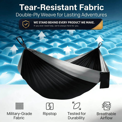 Portable Camping Hammock With Tree Straps And Attached Carry Bag For Outdoor Adventures And Backyard Relaxation Tear-Resistant Fabric