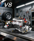 Realistic V8 Engine Model Kit With Working Pistons Lights And Motor Visible Engine Movement STEM Build Set on workbench