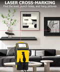 4-In-1 Digital Laser Tape Measure With 328 Ft Range And 16 Ft AutoLock Tape, Dual-Axis Leveling, Cross-Line Leveling, Class II Laser Output Under 1 mW, Built For DIYers, Pros, And Home Reno Projects. used for wall picture alignment