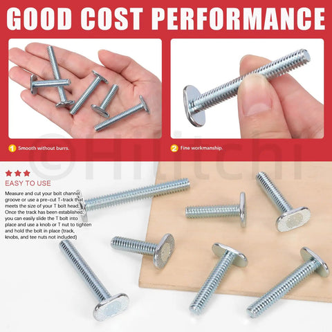 40 Piece Tee Bolt Set In 5 Sizes 1/4-20 T Bolts For T Track And Slot Jigs shown in hand and on surface