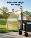 Foldable Wagon Cart With Heavy Duty Wheels For Grocery Camping And Sports Collapsible Utility Cart 220 lb Load Capacity 110L Storage Portable Steel Frame For Garden Shopping And Travel shown with adjustable handle