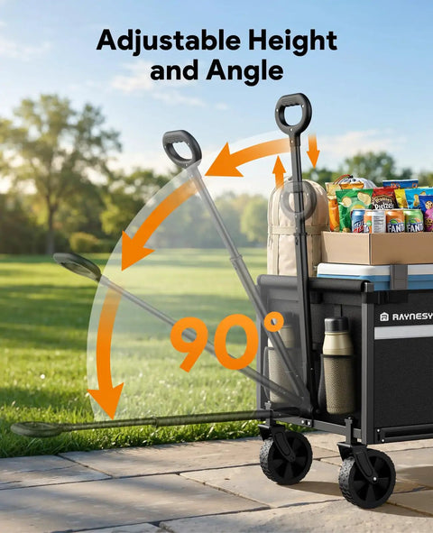 Foldable Wagon Cart With Heavy Duty Wheels For Grocery Camping And Sports Collapsible Utility Cart 220 lb Load Capacity 110L Storage Portable Steel Frame For Garden Shopping And Travel shown with adjustable handle