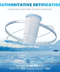 4 Pack Water Filter Replacement For Zero Pitchers And Dispensers, 5 Stage Filtration, floating above water.