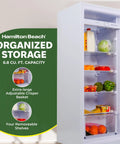 Sleek Upright Convertible Refrigerator And Freezer Serving 6.8 Cu Ft Of Flex Storage Reversible Swing Door with organized fruits and veggies.