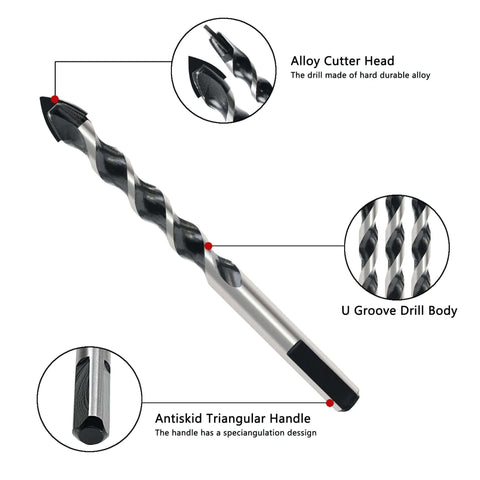 GMTOOLS masonry drill bit with alloy cutter head, U‑groove body, and antiskid triangular handle.