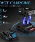 Fast charging 2 x 20V 2.0Ah batteries and charger for cordless leaf blower with two batteries and charger, 2-speed lightweight.