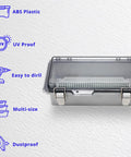 Small Outdoor Waterproof Junction Box Enclosure IP67 With Transparent Cover For Electrical Projects, ABS plastic, close-up view.