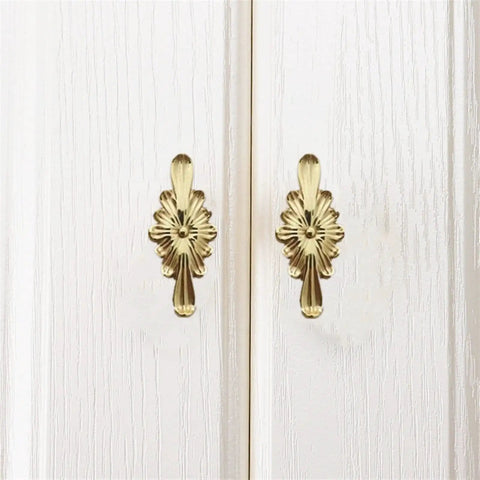 Light Luxury Dope Brass Forged Special Shaped Drawer Knob For Cabinets And Wardrobes Golden Copper Handle Single Hole Pull on white wood