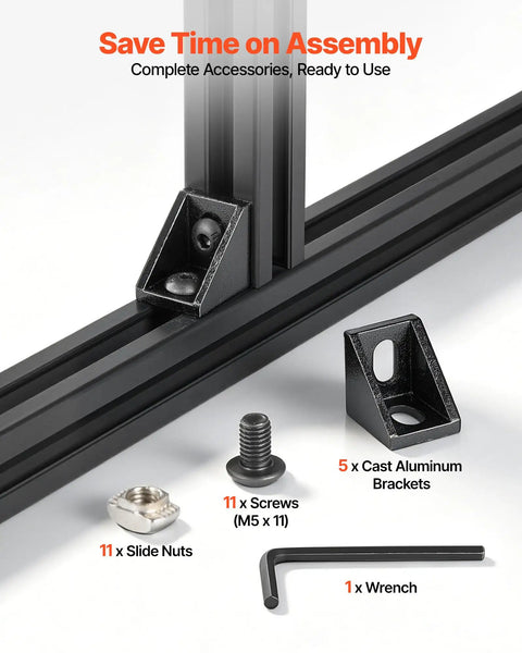 Beefy 10 Pack 23.62 Inch Aluminum Extrusion Profile With T Slot European Standard Anodized Linear Rail Black with accessories