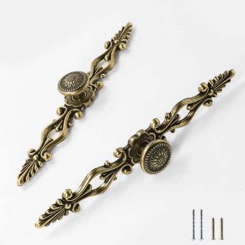 Antique Bronze Cabinet Knobs And Pulls With Plate 5 Inch Hole Centers Vintage Drawer Knobs for Dresser Closet with screws visible