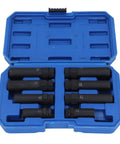 8 Piece Lug Nut Socket Set In Cr Mo Steel Thin Walled Design For Tight Spaces in blue case, showing organized layout