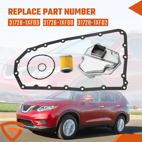 Nissan Transmission Oil Filter Pan Gasket Kit For JF011E RE0F10A Transmissions with replacement parts on car image