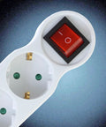 Heavy Duty Eu Standard 3 Way Power Strip Adapter With Two Pin Round Holes Compact White Wall Outlet Converter 250V 16A showing three sockets and power switch.