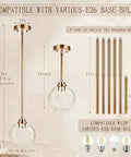 Luboyear 3 Pack Inch Clear Globe Glass Pendant Lights, Gold Brass Adjustable Height hanging light fixtures dimensions and specifications