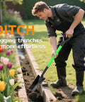 Man using Spade Shovel For Transplanting And Digging In Tight Spaces 45 Inch Steel D Grip Spade With Fiberglass Handle in garden