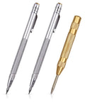Professional Tungsten Carbide Scriber 2 Pack With Brass Automatic Center Punch For Precision Etching And Engraving kit with two scribers and center punch.