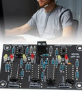 Pro Grade Op Amp Testing Module for Single and Dual Op Amp Boards with components visible and technician in background