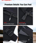 No Bounce Hydration Vest Pack showing YKK zipper, Duraflex buckle, elastic belt, and water-resistant phone pocket for marathon use