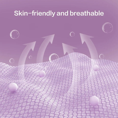 Illustration showing breathable and skin-friendly texture of KN95 Face Mask 50 Pack Disposable Respirator Masks with arrows and bubbles