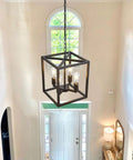Rustic Industrial 4 Light Farmhouse Chandelier Pendant Lighting With Adjustable Height Metal Cage E26 Base in foyer