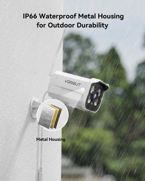 Outdoor view of Wireless Security Camera System with 10 Inch LCD Monitor, 2 Outdoor 3MP Bullet Cameras, Metal Shell in rain