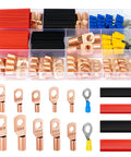 Pro Grade Copper Wire Lugs Set 130 Pieces With 60 Heat Shrink Tubing For Battery Cables AWG 2 To 16 Ring Terminals Kit