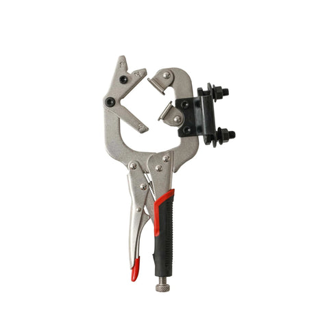 Beefy 10 Inch Locking Welding Clamp With Swivel V Type Pads And Installing Support For Table Mount, Handheld Or Benchtop Use