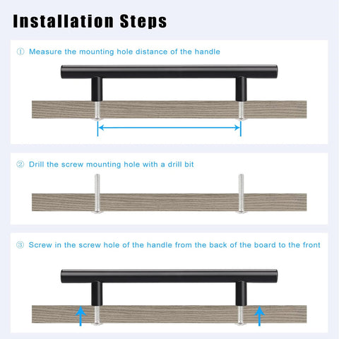 Installation steps for Black Cabinet Pulls 2-1/2 Inch Center-To-Center, 4 Inch Total Length, 12mm Diameter, 10 Pack Modern Cupboard Handles