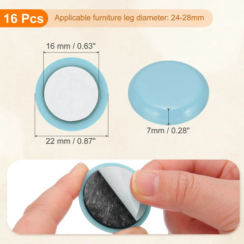 16 Pack Heavy Duty Furniture Sliders Featuring Self Adhesive Round Gliders showing 22mm diameter circular pads with removable backing.