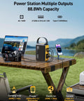 Portable 88.8Wh LiFePO4 Power Station Solar Generator With 100W Peak 200W Surge AC Outlet 65W USB C PD Fast Charge on table